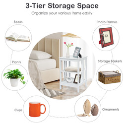 Trevånings nattduksbord och soffbord för sovrum och vardagsrum, vit, 40 x 40 x 61 cm