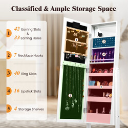 Smyckeskåp med LED-belysning och spegel, justerbara ben, vit MDF-konstruktion