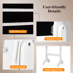 Smyckeskåp med LED-belysning och spegel, justerbara ben, vit MDF-konstruktion