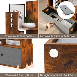 Öppen bokhylla med 7 hyllplan och låda i brun trädesign 53 x 24 x 118 cm