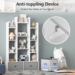 Vit 12-nivåers bokhylla med öppen rygg och låda, 81 x 24 x 132 cm