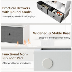 Vit 12-nivåers bokhylla med öppen rygg och låda, 81 x 24 x 132 cm