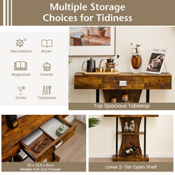 T-formad konsolbord för små utrymmen i rustik brunt, 91 x 30 x 88 cm