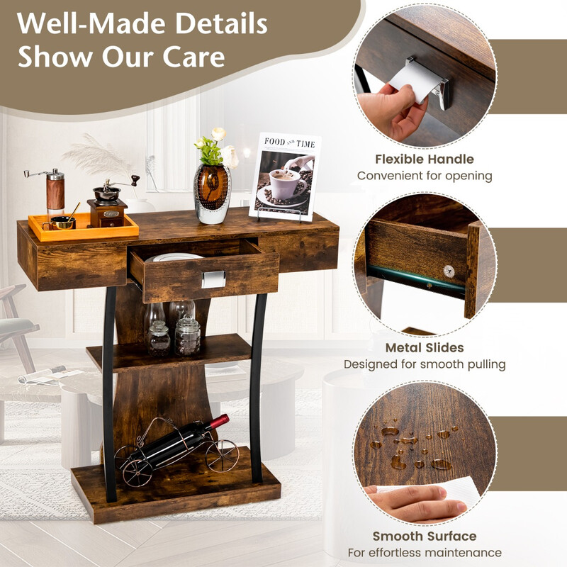 T-formad konsolbord för små utrymmen i rustik brunt, 91 x 30 x 88 cm