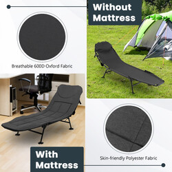 Hopfällbar campingsäng med avtagbar madrass och justerbart ryggstöd, grå, 194 x 64 x 29 cm