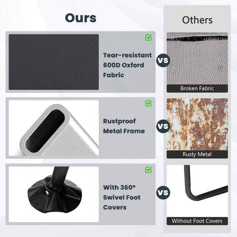 Hopfällbar campingsäng med avtagbar madrass och justerbart ryggstöd, grå, 194 x 64 x 29 cm