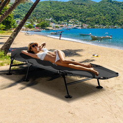 Hopfällbar campingsäng med avtagbar madrass och justerbart ryggstöd, grå, 194 x 64 x 29 cm