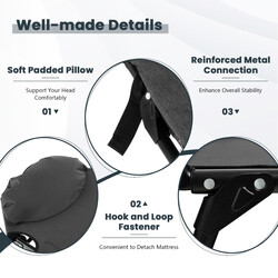 Hopfällbar campingsäng med avtagbar madrass och justerbart ryggstöd, grå, 194 x 64 x 29 cm