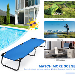 Bärbar hopfällbar campingsäng 190 cm blå med robust metallram och Oxford-väv