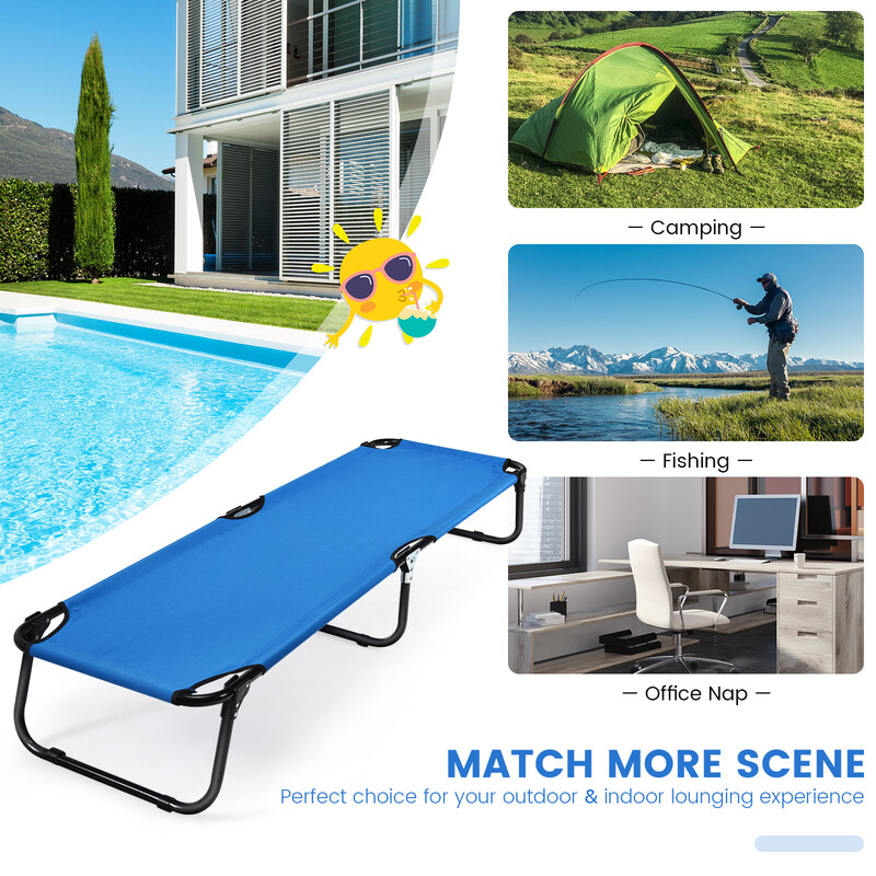 Bärbar hopfällbar campingsäng 190 cm blå med robust metallram och Oxford-väv