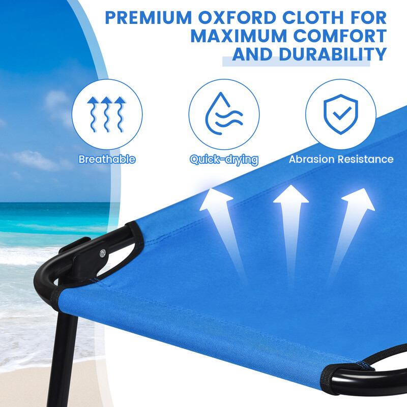 Bärbar hopfällbar campingsäng 190 cm blå med robust metallram och Oxford-väv