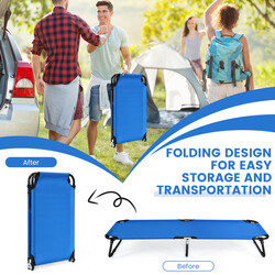 Bärbar hopfällbar campingsäng 190 cm blå med robust metallram och Oxford-väv