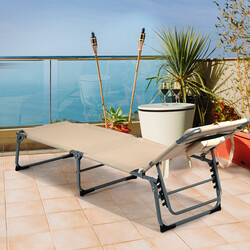 Justerbar hopfällbar solstol med kudde för strand och terrass 194 x 61 x 35,5 cm beige