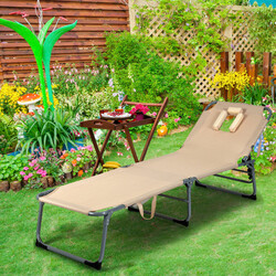 Justerbar hopfällbar solstol med kudde för strand och terrass 194 x 61 x 35,5 cm beige