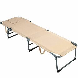 Justerbar hopfällbar solstol med kudde för strand och terrass 194 x 61 x 35,5 cm beige