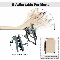 Justerbar hopfällbar solstol med kudde för strand och terrass 194 x 61 x 35,5 cm beige