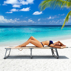 Justerbar hopfällbar solstol med kudde för strand och terrass 194 x 61 x 35,5 cm beige