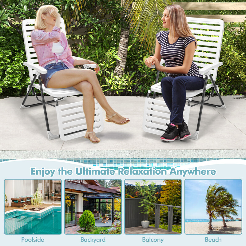 Fällbar terrassstol med fotstöd i väderbeständigt material för utomhusbruk