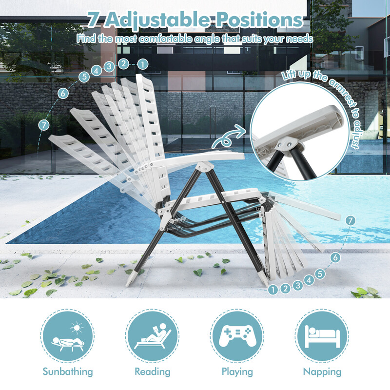 Fällbar terrassstol med fotstöd i väderbeständigt material för utomhusbruk