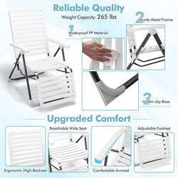 Fällbar terrassstol med fotstöd i väderbeständigt material för utomhusbruk