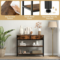 Konsolbord 100 cm med 2 tygkorgar och 3 hyllor i rustik brun design