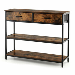 Konsolbord 100 cm med 2 tygkorgar och 3 hyllor i rustik brun design