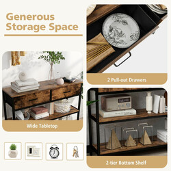 Konsolbord 100 cm med 2 tygkorgar och 3 hyllor i rustik brun design