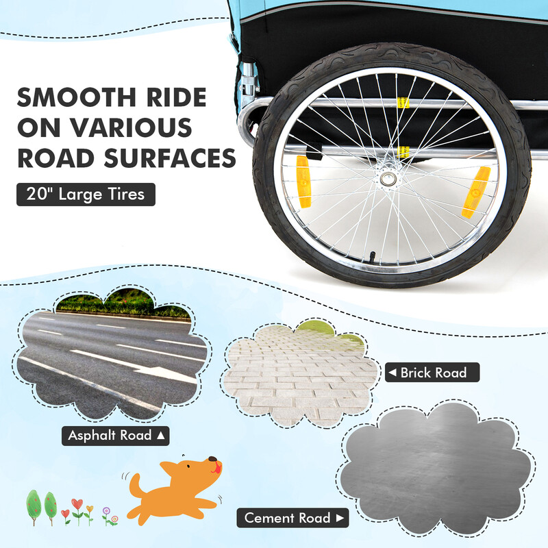 Cykelvagn för husdjur med säkerhetsfunktioner och 40 kg kapacitet, blå