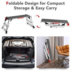 Vikbar arbetsplattform i aluminium med halkskyddsmattor, 126 x 52,5 x 49,5 cm, silver