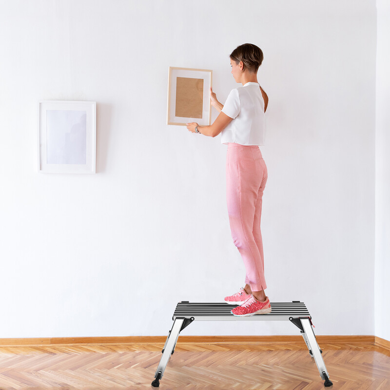 Vikbar arbetsplattform i aluminium med halkskyddsmattor, 126 x 52,5 x 49,5 cm, silver