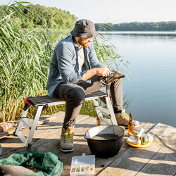 Vikbar arbetsplattform i aluminium med halkskyddsmattor, 126 x 52,5 x 49,5 cm, silver