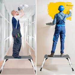 Vikbar arbetsplattform i aluminium med halkskyddsmattor, 126 x 52,5 x 49,5 cm, silver