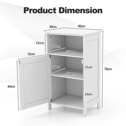 Multifunktionellt badrumsskåp med dörr och justerbar hylla, vit, 40 x 30 x 70 cm