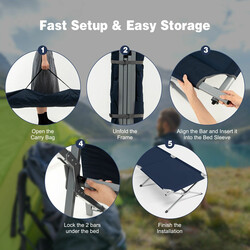 Hopfällbar campingsäng XXL med sidoficka - 214,5 x 106 cm, blå