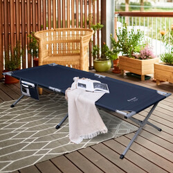 Hopfällbar campingsäng XXL med sidoficka - 214,5 x 106 cm, blå