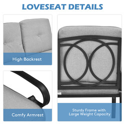 2-sits trädgårdsbänk med bord och kuddar i grått och svart