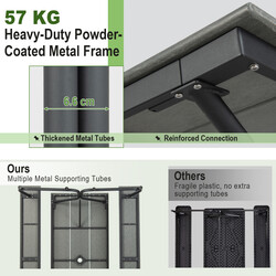 Grått picknickbord och bänkset för 8 personer med träliknande textur, väderbeständigt och hållbart