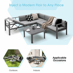 Lounge-set i aluminium för trädgård, 4-5 personer, grå trädgårdsmöbler med justerbar soffa