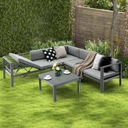 Lounge-set i aluminium för trädgård, 4-5 personer, grå trädgårdsmöbler med justerbar soffa