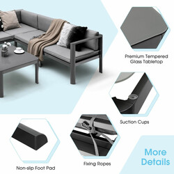 Lounge-set i aluminium för trädgård, 4-5 personer, grå trädgårdsmöbler med justerbar soffa