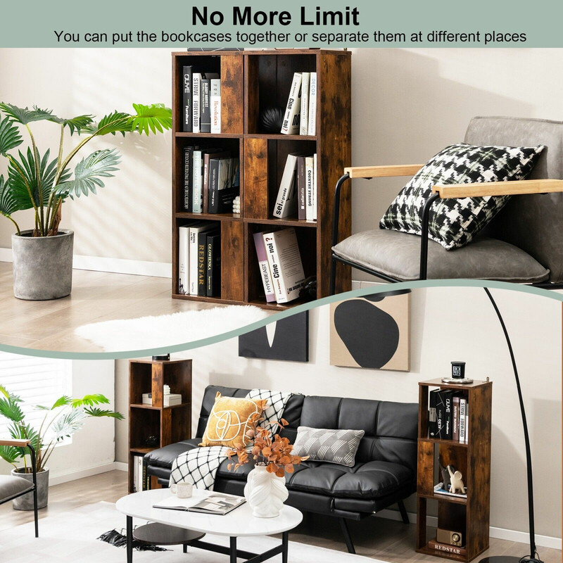 2-pack bokhyllor med tippningsskydd, rustik brun, 3 nivåer, 33 x 33 x 100,5 cm