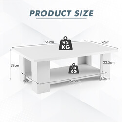 Soffbord i trä med två nivåer, vit, hållbar och stabil design för vardagsrum