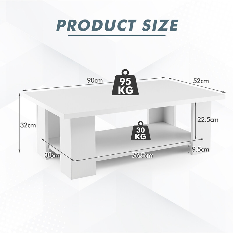 Soffbord i trä med två nivåer, vit, hållbar och stabil design för vardagsrum