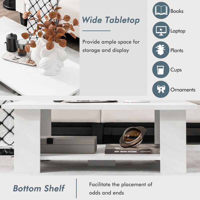 Soffbord i trä med två nivåer, vit, hållbar och stabil design för vardagsrum