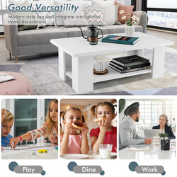 Soffbord i trä med två nivåer, vit, hållbar och stabil design för vardagsrum