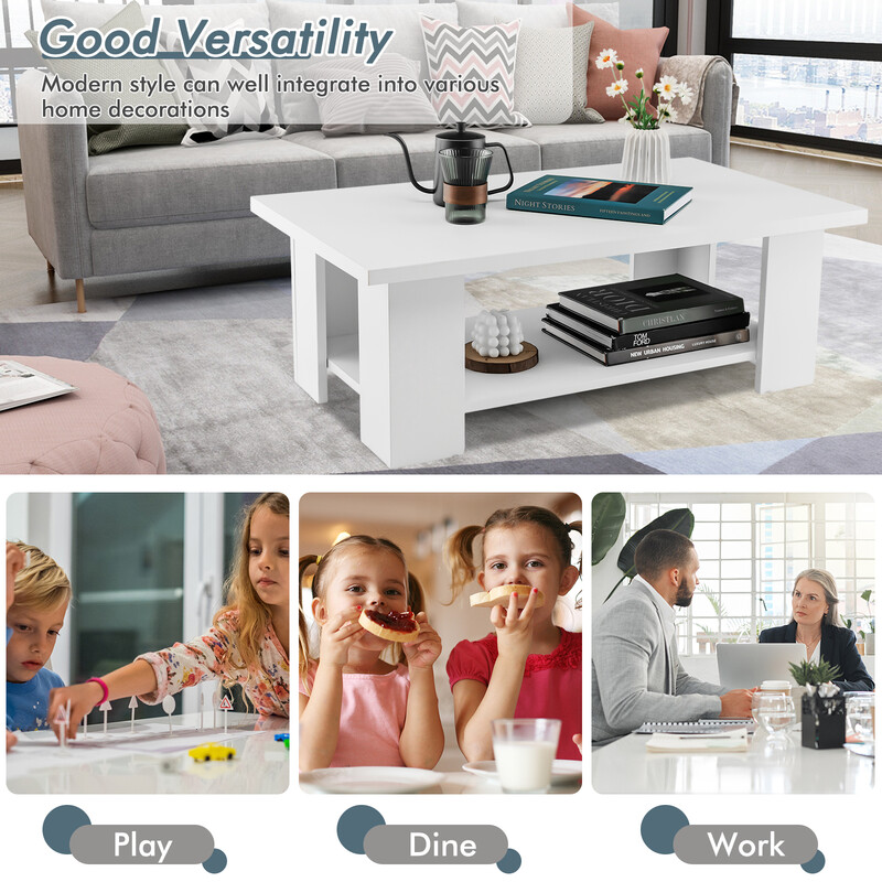 Soffbord i trä med två nivåer, vit, hållbar och stabil design för vardagsrum