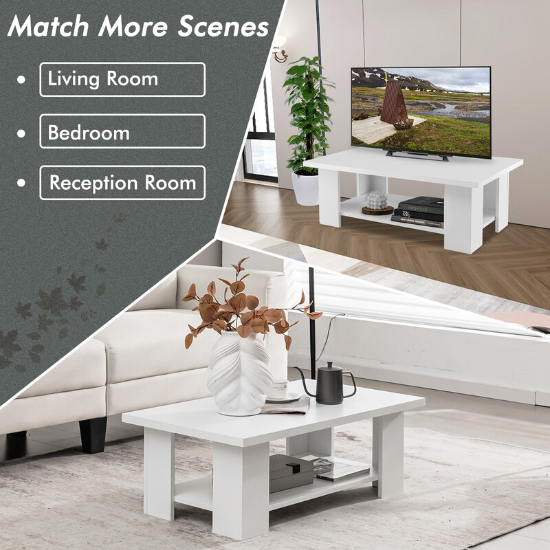 Soffbord i trä med två nivåer, vit, hållbar och stabil design för vardagsrum