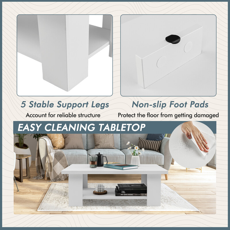 Soffbord i trä med två nivåer, vit, hållbar och stabil design för vardagsrum