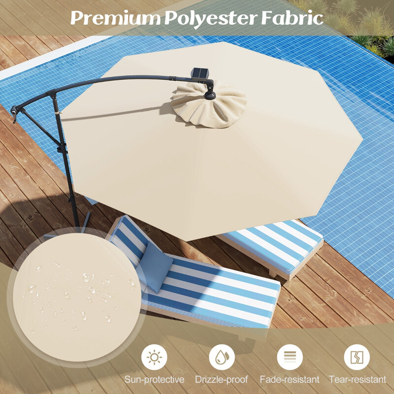 Parasoll med LED-solbelysning, roterbar och lutbar, Ø 300 cm, beige för trädgård