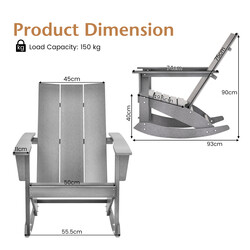Gungstol utomhus Adirondack i grå HDPE med ergonomisk design 93 x 55,5 x 90 cm